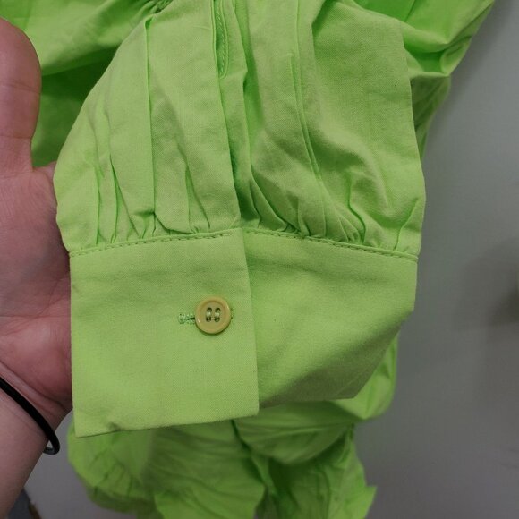 PrettyLittleThing Women's Lime Long Sleeve Ruched Frill Hem Shirtdress NWT US 8 - Picture 2 of 9